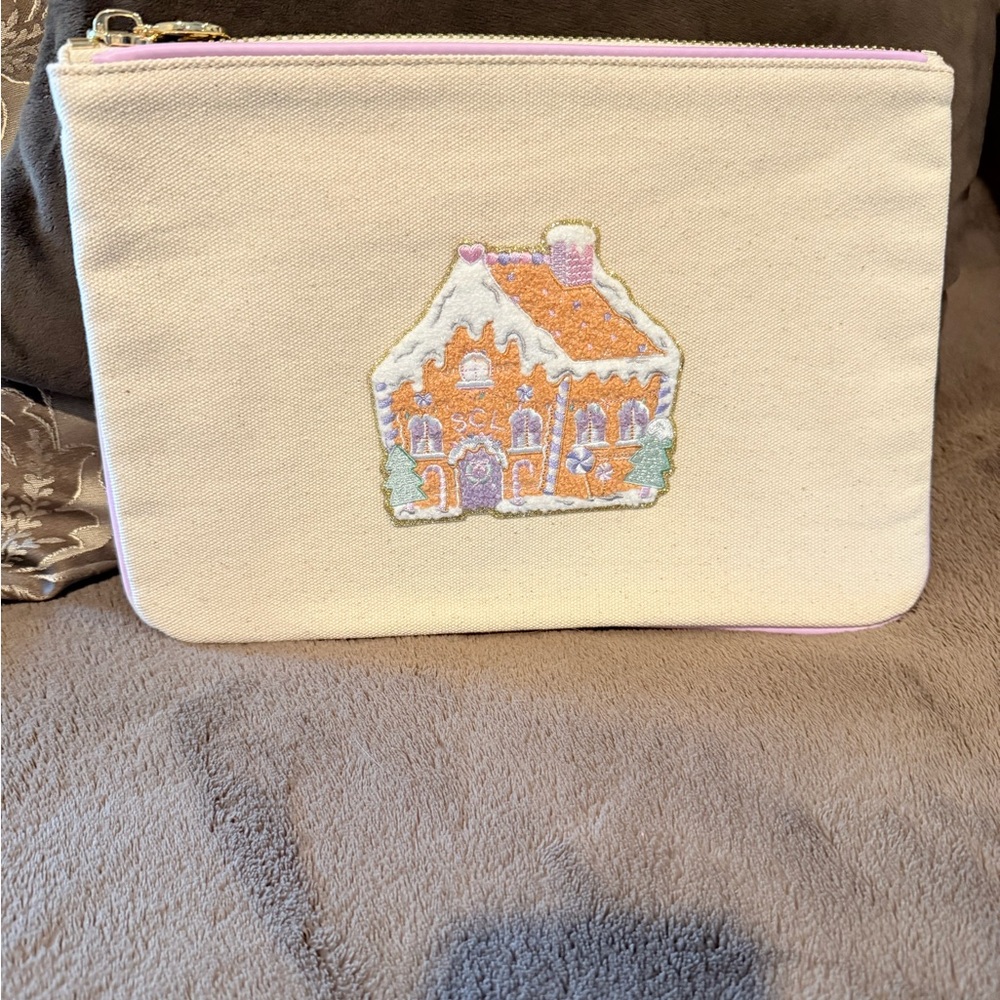 EUC Stoney clover lane canvas flat pouch - grape accent with gingerbread patch